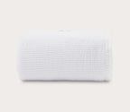 Manta de cama de algodón orgánico con tejido de gofre, blanca y gris