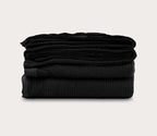 Manta de cama de algodón orgánico con tejido de gofre, blanca y gris