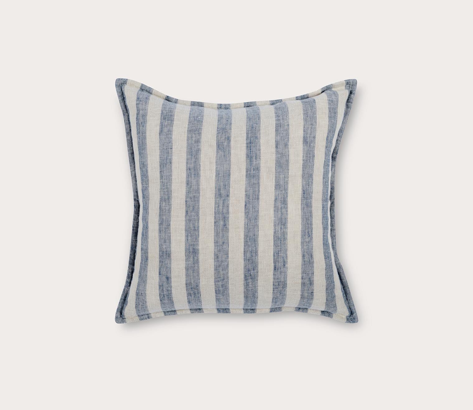 Ivory Blue Linen Stripe Feather Down Throw Pillow