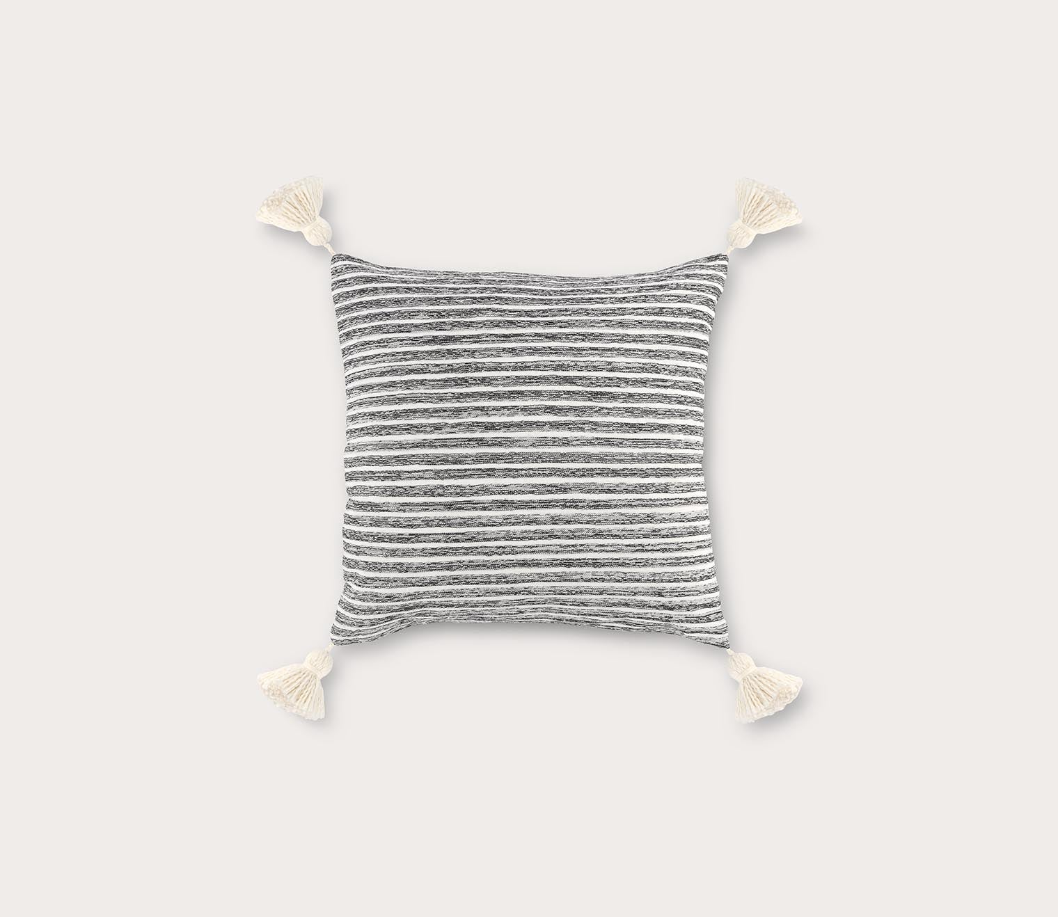 Black Ivory Embroidered Tasseled Throw Pillow Cover