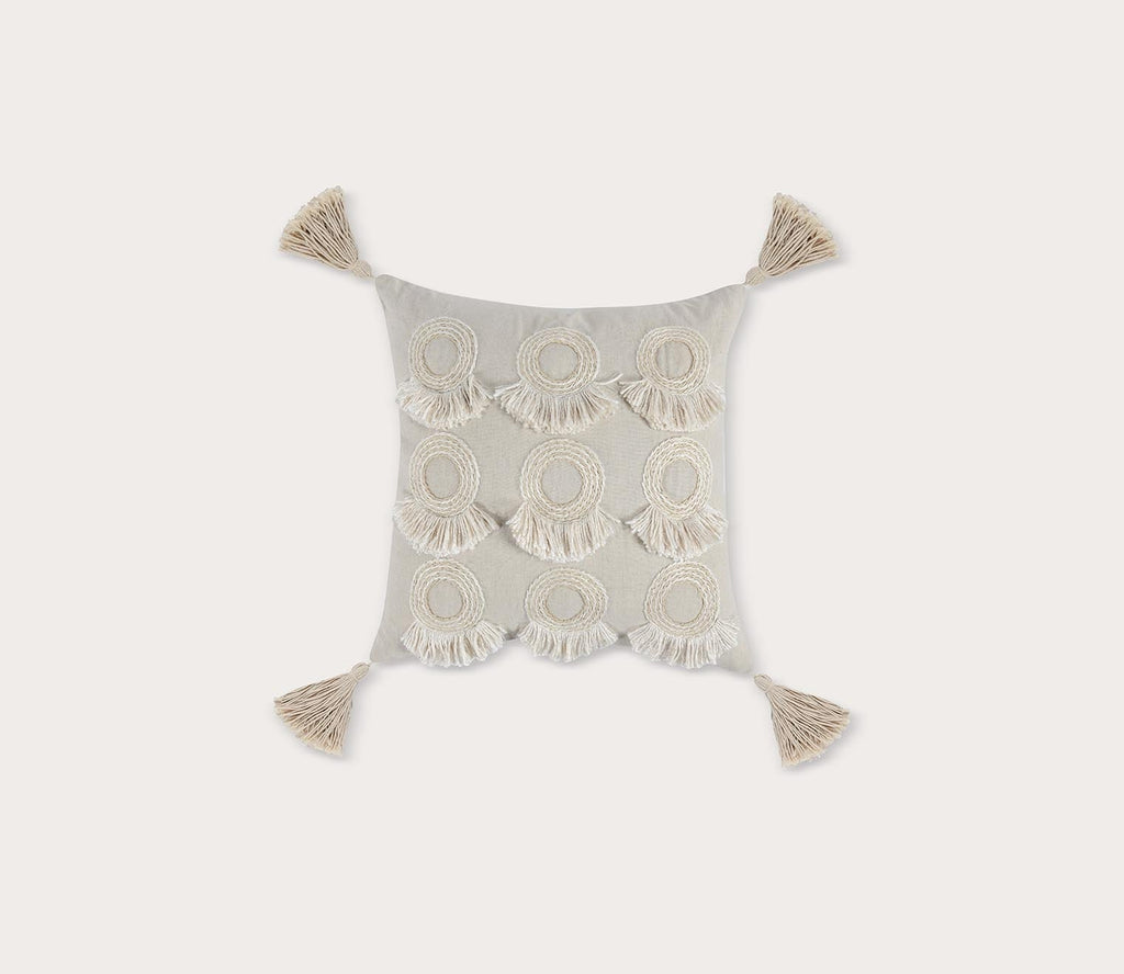 Natural Cotton Linen Embroidered Throw Pillow 20x20