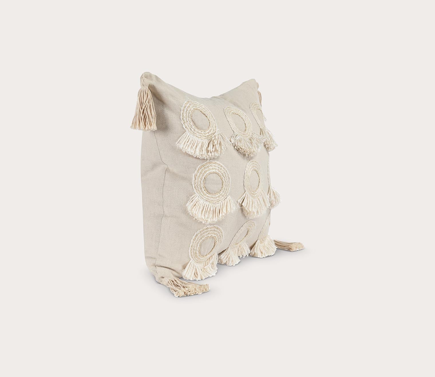 Natural Cotton Linen Embroidered Throw Pillow 20x20