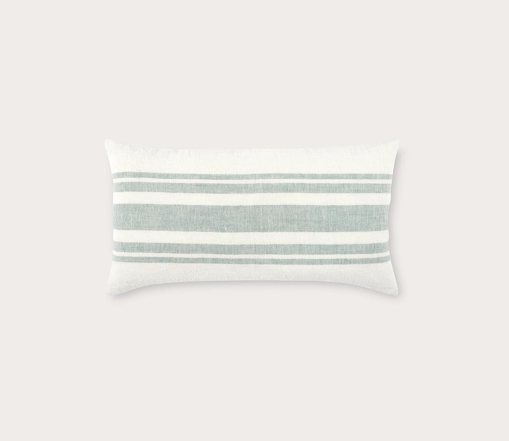 Green Stripe Linen Feather Down Throw Pillow