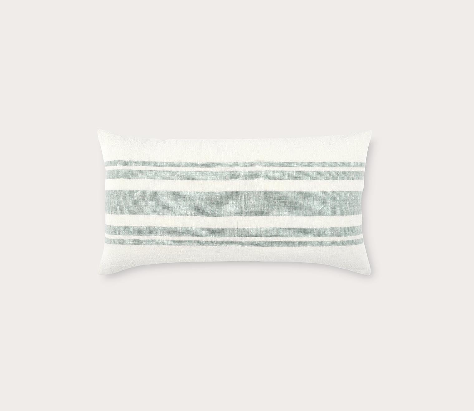 Green Stripe Linen Feather Down Throw Pillow