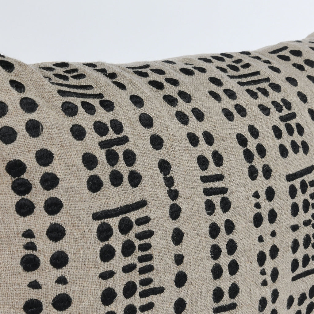Natural Black Linen Lumbar Throw Pillow Cover