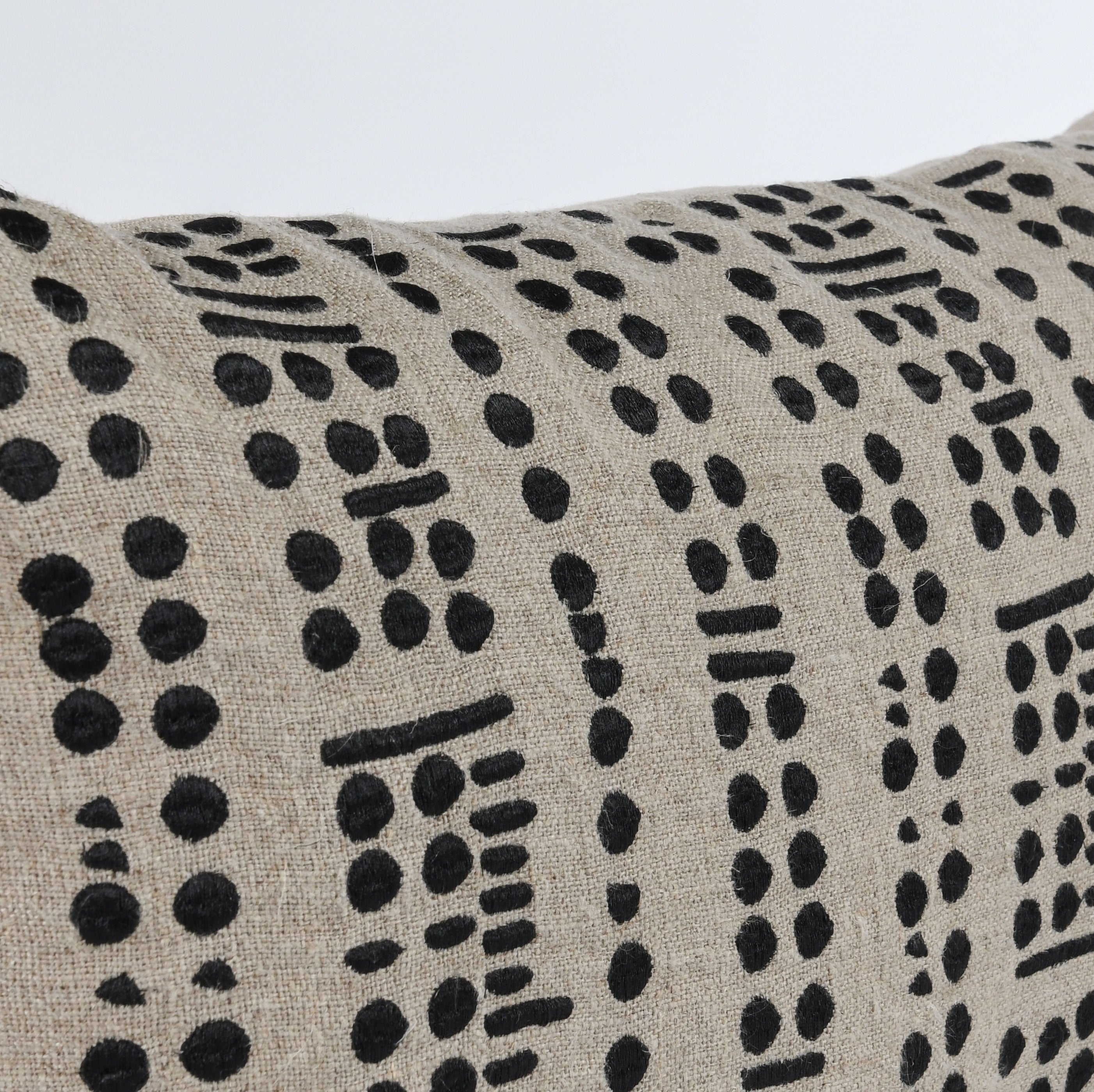 Natural Black Linen Lumbar Throw Pillow Cover