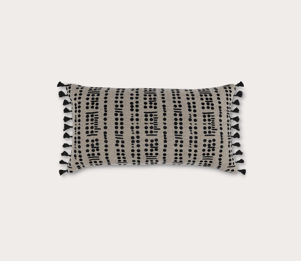 Natural Black Linen Lumbar Throw Pillow Cover