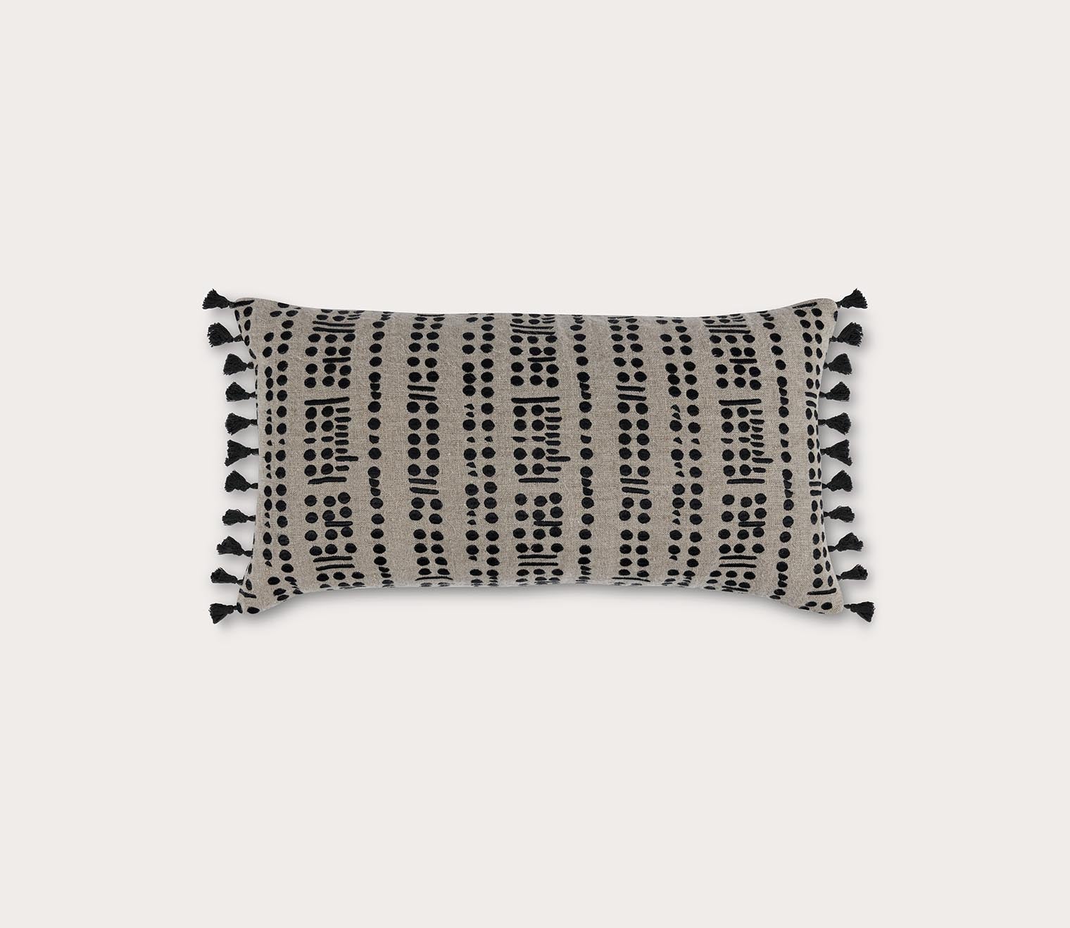 Natural Black Linen Lumbar Throw Pillow Cover
